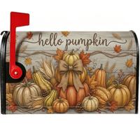 Hello Pumpkins Harvest Quote - Coperture magnetiche per cassetta postale | tema raccolto, copertura per cassetta postale, sfondo rustico in legno, attacco magnetico, decorazione stagionale per la casa