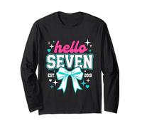 Hello Seven 7th Birthday Girl Born 2019 Coquette Bow Y2K Maglia a Manica
