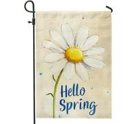 Hello Spring - Bandiera da giardino con margherita bianca, decorazione per esterni, in iuta stagionale, per decorazione del prato, design floreale su entrambi i lati, regalo di inaugurazione della