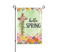 Hello Spring - Bandiera da giardino double-face, 71 x 101 cm, motivo floreale di benvenuto, per esterni, pasquale, estate, decorazioni da giardino per tutte le stagioni