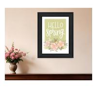 Hello Spring Floral Black Framed Print Wall Art