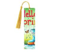 Hello Spring Flower and Umbrella Garden Segnalibri in legno stampati su entrambi i lati, accessori artistici per libri, regali di compleanno per uomini e donne, regali per gli amanti dei libri