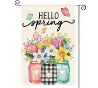 Hello Spring Flower Mason Jar Bandiera Da Giardino Colore Vivido Bandiera Durevole Bandiere Per Esterno Casa Decorazione 30X45Cm