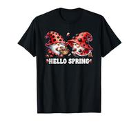 Hello Spring Gnome Graphic For Women And Girls Cute Ladybug Maglietta