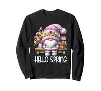 Hello Spring Gnome Graphic For Women Cute Tulip Flowers Felpa