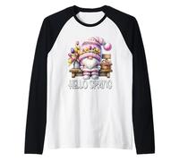 Hello Spring Gnome Graphic For Women Cute Tulip Flowers Maglia con Maniche Raglan