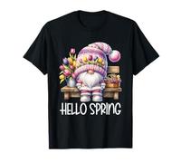 Hello Spring Gnome Graphic For Women Cute Tulip Flowers Maglietta