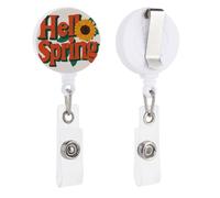 Hello Spring - Porta badge retrattile, a forma di girasole, con pennello, per dottori, infermieri, studenti, impiegati