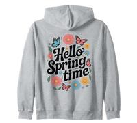 Hello Spring Time Floral Tipografia Design Felpa con Cappuccio