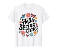 Hello Spring Time Floral Tipografia Design Maglietta