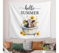 Hello Summer - Arazzo floreale giallo con mucca, decorazione per il bagno, per gli amanti degli animali della fattoria, regali a tema per donne, arazzi, coperta da parete per casa colonica, camera da