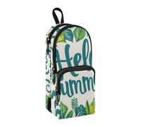 Hello Summer - Astuccio portapenne con foglie verdi, grande capacità, con scomparto per studenti, a forma di zainetto, organizer per cancelleria e pennarelli, per scuola, ufficio, lavoro, Ciao Summer