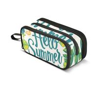 Hello Summer - Astuccio portapenne con foglie verdi, grande capacità, per ragazzi e ragazze, astuccio a 3 scomparti, per studenti, cancelleria, organizer per pennarelli, per scuola, ufficio, lavoro,