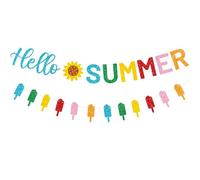 Hello Summer Banne, Striscione Festa Hawaiana, Festone Estivo, Banner Spiaggia, Adatto per Decorazioni di Compleanno a Tema Estivo, Spiaggia e Piscina Hawaiana (C)