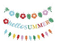 Hello Summer Banner, 3 striscioni colorati per feste estive glitterate per feste in giardino, per interni ed esterni, spiaggia, piscina, feste, decorazioni tropicali hawaiane da appendere