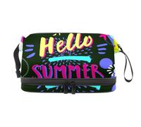 Hello Summer Beach Party - Trousse a doppio strato, per donne e ragazze, trousse da viaggio per trucchi, pratica borsa organizer con scomparto per pennelli, Multi, 27x15x14 cm/10.6x5.9x5.5 in, Beauty