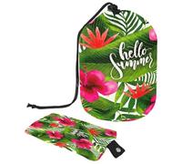Hello Summer - Beauty case con coulisse, motivo floreale tropicale, a forma di botte, beauty case, organizer da viaggio + piccola borsa, Multi, 9.9x6.9in/25.2x17.6cm;6x3.5in/15.2x8.8cm, Beauty case