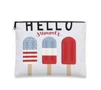 Hello Summer - Beauty case con ghiaccioli, con motivo a gelato, da donna, portatile, con cerniera, per festival, spiaggia e piscina, bianco, 7x9 Inch, Ghiacciolo