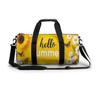 Hello Summer - Borsa da palestra da viaggio con farfalle e fiori, per donne e uomini, cilindrica, borsa da allenamento sportiva con tracolla
