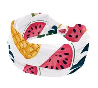 Hello Summer - Cerchietto largo da donna, con ananas e anguria, fascia elastica, antiscivolo, per sport, fascia larga alla moda per yoga, allenamento, tutti i giorni