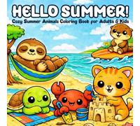 Hello Summer!: Cozy & Cute Summer Animals Coloring Book for Adults & Kids | Bold, Easy Coloring Book for Relaxing Summer Fun