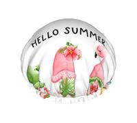 Hello Summer Gnomo Cuffia per capelli da doccia, a doppio strato, riutilizzabile, impermeabile, grande cuffia da doccia da donna, con fodera in PEVA e corda elastica