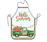 Hello Summer - Grembiule a forma di anguria, design vintage verde con camion per cucinare, barbecue e giardinaggio, accessorio da cucina estivo divertente per annunci pubblicitari, Verde, 24x31 Inch