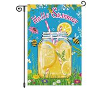 Hello Summer Lemon Mason Jar Fruit Juice Welcome Flower Bee Bandiere Robuste Bandiere Verticale Durevole Bandiera Per Interno Balcone Esterno 30X45Cm