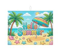 Hello Summer - Tappetino scolapiatti per bancone della cucina, a tema spiaggia, assorbente, in microfibra, per proteggere il bancone della cucina, 45,7 x 61 cm