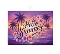 Hello Summer - Tappetino scolapiatti per bancone della cucina, motivo floreale tropicale, assorbente, tappetino scolapiatti in microfibra estetica da spiaggia, decorazione per bancone della cucina