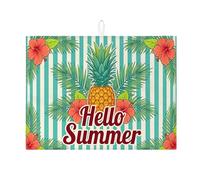 Hello Summer - Tappetino scolapiatti per bancone della cucina, tappetino assorbente con ananas tropicale, tappetino assorbente in microfibra a righe luminose, per protezione bar, 45,7 x 61 cm