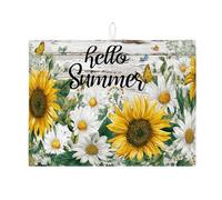 Hello Summer - Tappetino scolapiatti per bancone della cucina, tappetino assorbente scolapiatti giallo girasole in microfibra, motivo floreale rustico, per bar, 45 x 61 cm