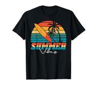 Hello Summer Vibes Hawaiian Surf Island Palm Trees Tavola da surf Maglietta