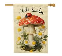 Hello Sunshine - Bandiera da giardino a forma di coccinella, fungo rosso, decorazione per la casa, bandiera da giardino in iuta su entrambi i lati, per primavera ed estate, decorazione per esterni, 71
