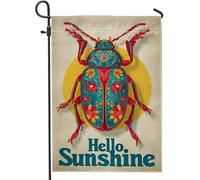 Hello Sunshine - Bandiera da giardino a forma di scarabeo, in iuta colorata, motivo floreale con insetti, decorazione primaverile per esterni, decorazione su entrambi i lati, 30,5 x 45,7 cm