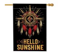 Hello Sunshine - Bandiera da giardino bohémien, decorazione per acchiappasogni nera, striscione double-face per esterni, decorazione primaverile estiva per prato, 71 x 101 cm