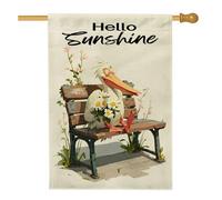 Hello Sunshine - Bandiera da giardino, color crema, con fiori di uccellino, decorazione per esterni, double face, in iuta, per la primavera e l'estate, 71 x 101 cm