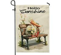 Hello Sunshine - Bandiera da giardino, color crema, con fiori di uccellino, decorazione per esterni, double face, in iuta, per la primavera e l'estate, 30,5 x 45,7 cm
