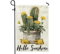 Hello Sunshine - Bandiera da giardino con cactus, dente di leone, decorazione stagionale per la casa, bandiera da cortile in iuta su entrambi i lati, decorazione per prato esterno, 30,5 x 45,7 cm