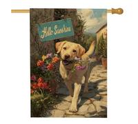 Hello Sunshine - Bandiera da giardino con cane da laboratorio, decorazione floreale per esterni, double face, decorazione estiva per prato, cartello di benvenuto per cortile di casa, 71 x 101 cm