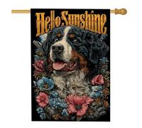 Hello Sunshine - Bandiera da giardino con cane da montagna del Bernese, decorazione floreale da cortile, striscione da giardino su entrambi i lati, per primavera ed estate, decorazione per esterni, 71