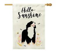 Hello Sunshine - Bandiera da giardino con cane da montagna del Bernese, decorazione floreale per la casa, in iuta su entrambi i lati, decorazione per prato all'aperto, primavera estate e animali
