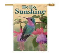 Hello Sunshine Bandiera da giardino con colibrì, colorata tropicale avia, decorazione per esterni, decorazione estiva per prato per la casa e il giardino, 71 x 101 cm