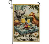 Hello Sunshine - Bandiera da giardino con elefante, giraffa, colorata, decorazione per esterni per l'estate, bandiera da cortile in iuta su entrambi i lati, per la decorazione della casa, 30,5 x 45,7