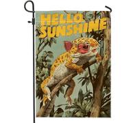 Hello Sunshine - Bandiera da giardino con geco, decorazione per rettili arancioni, decorazione estiva per la casa, stile tropicale, bandiera su entrambi i lati, perfetta per la decorazione del prato