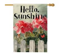 Hello Sunshine - Bandiera da giardino con gerani rossi, decorazione per esterni, striscione floreale primaverile su entrambi i lati, vivace decorazione per la casa estiva 71 x 101 cm