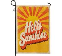 Hello Sunshine - Bandiera da giardino con motivo a raggi di sole giallo, decorazione per esterni, in iuta su entrambi i lati, per decorazione estiva, 30,5 x 45,7 cm