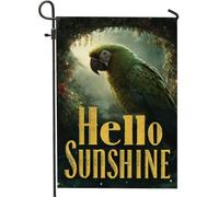 Hello Sunshine - Bandiera da giardino con pappagallo verde, decorazione per esterni su entrambi i lati per primavera estate, decorazione tropicale per la casa, 30,5 x 45,7 cm