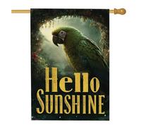 Hello Sunshine - Bandiera da giardino con pappagallo verde, decorazione per esterni su entrambi i lati per primavera estate, decorazione tropicale per la casa, 71 x 101 cm