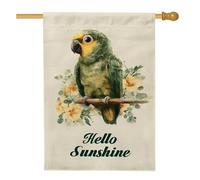 Hello Sunshine Bandiera da giardino con pappagallo, verde tropicale uccello floreale decorazione per la casa, bandiera su entrambi i lati per cortile naturale per primavera estate decorazione per